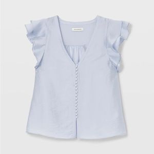 NWOT Club Monaco Ruffle Sleeve Button Top